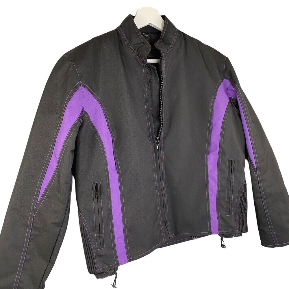 Zony Jacket Womens Medium Black/Purple Moto Coat Fitted Removable Lining - Picture 3 of 14